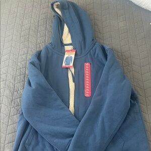 Eddie Bauer Blue Faux Shearling Lined Hoodie